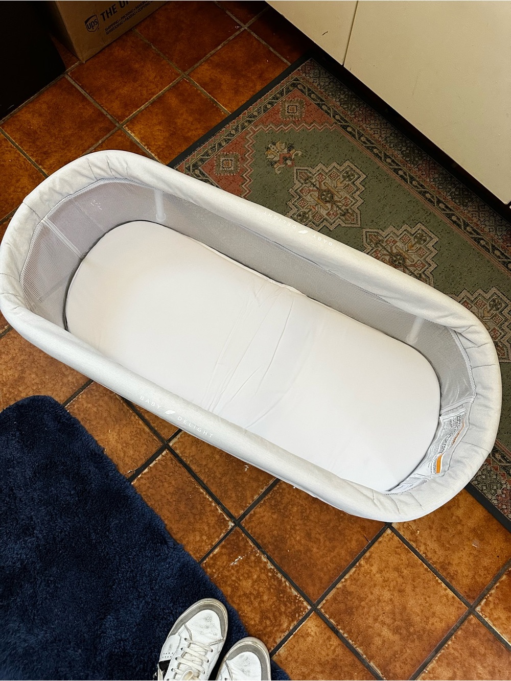 Baby Delight Portable White/Grey Baby Bassinet Lounger w carry bag barely used